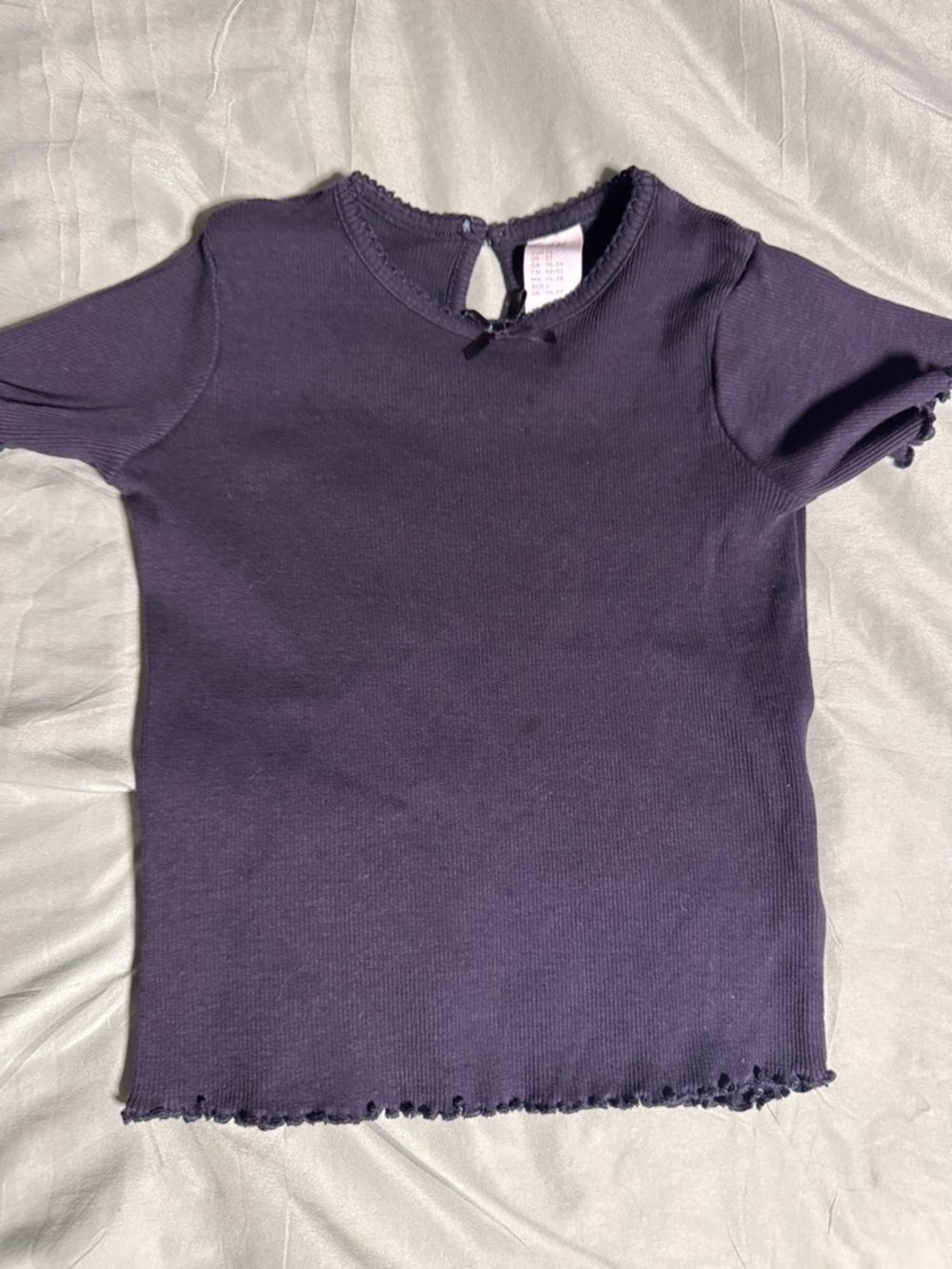 H&M Girls Navy Ribbed Short Sleeve Top with Lettuce Hem
